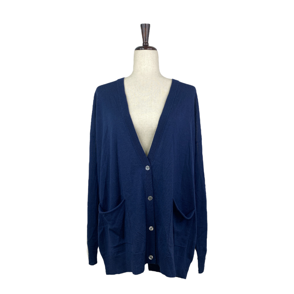 ATM Women's Navy School boy Merino Wool Button Up Cardigan Sweater Size Medium